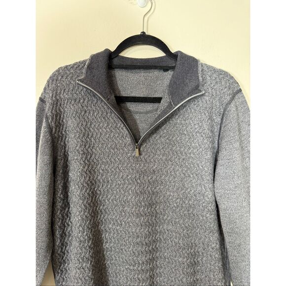 Bugatchi Men’s Merino Wool Gray 1/4 Zip Herringbone Cable Stitch Sweater Large - Picture 3 of 7